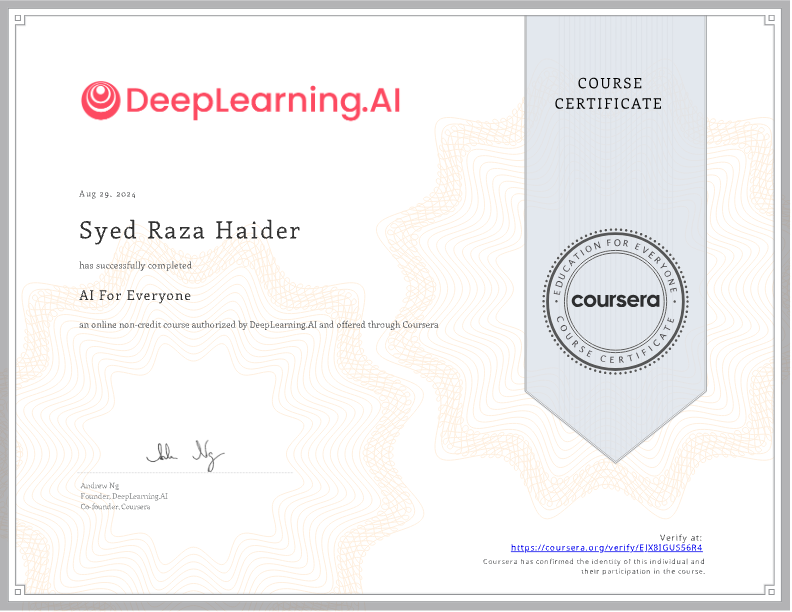 AI For Everyone certificate
