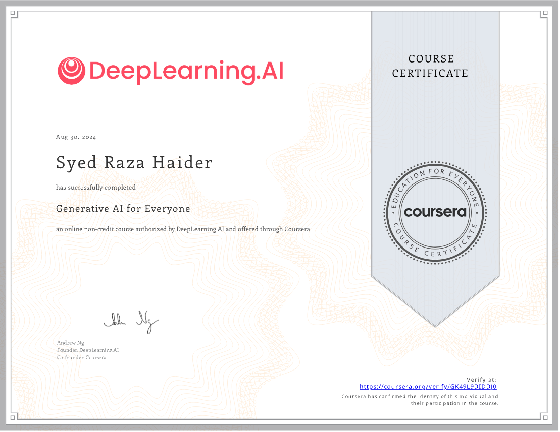Generative AI for Everyone certificate