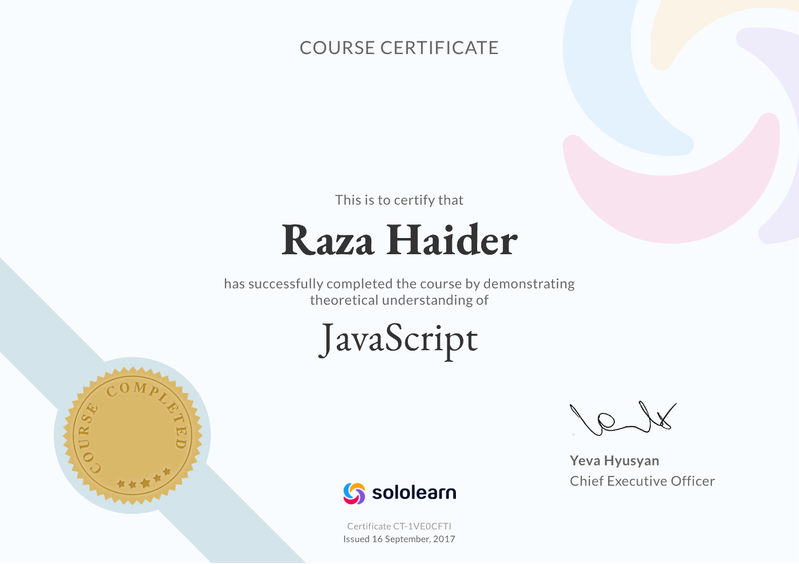 JavaScript certificate