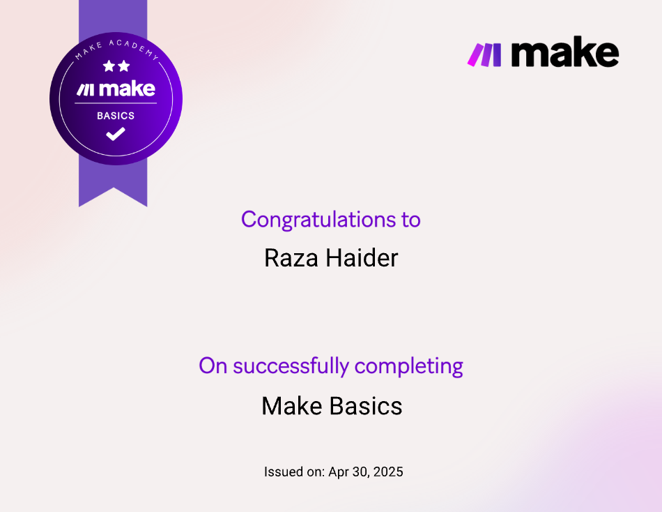 Make Basics certificate