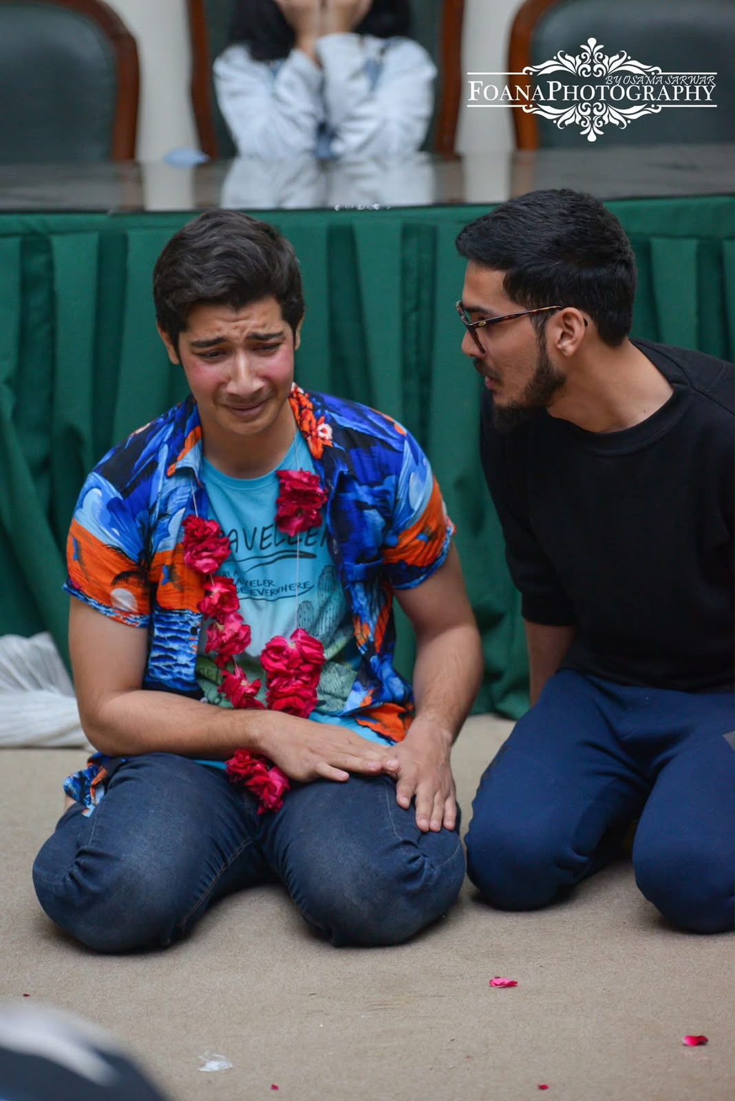 Raza Haider performing an emotional scene on stage